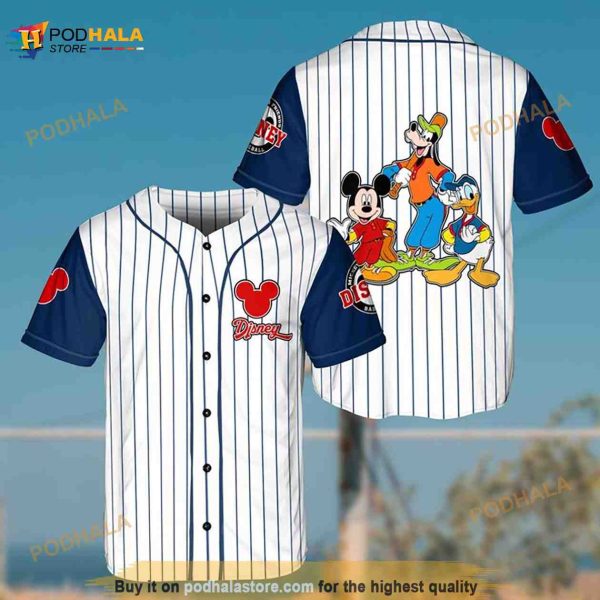 Mickey Mouse & Friends Disney Cartoon Pinstripe 3D Baseball Jersey