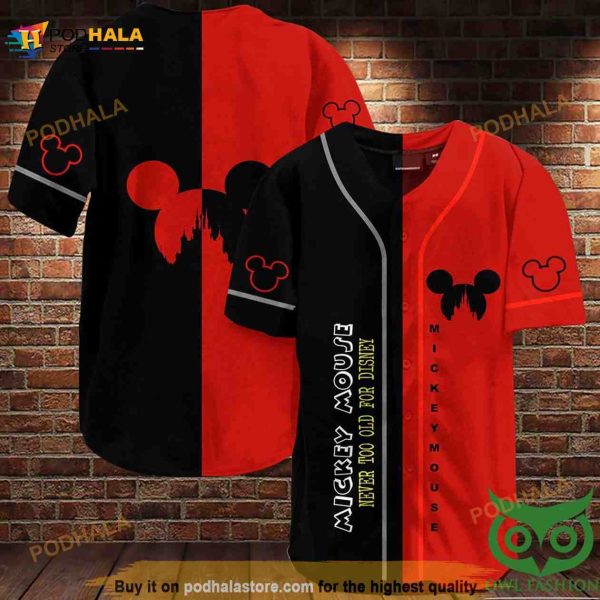 Mickey Mouse Half Black Half Red 3D Baseball Jersey Shirt