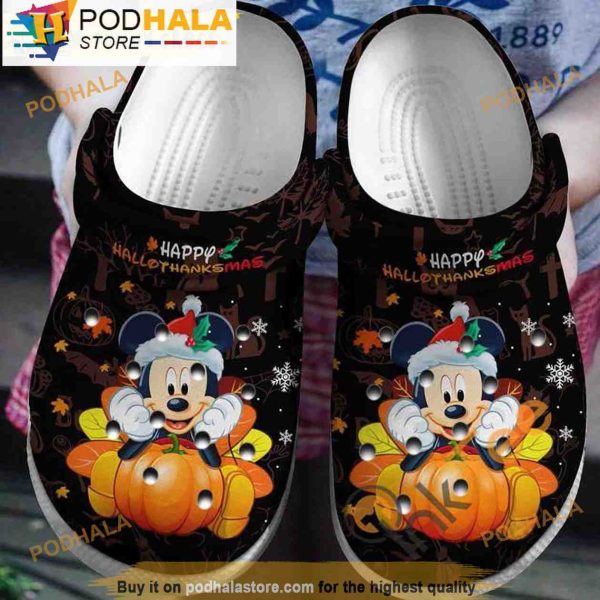 Mickey Mouse Happy Hallothanksmas Thanksgiving 3D Crocs, Funny Crocs