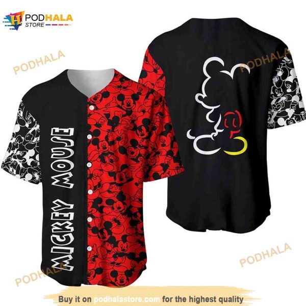 Mickey Mouse Pattern All Over Print 3D Baseball Jersey & Black