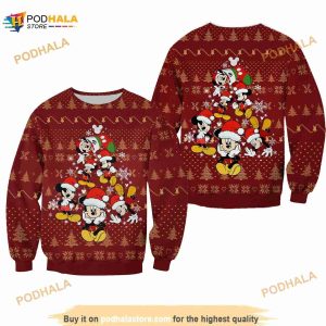 Mickey Mouse Pattern Red Yellow Christmas Disney 3D Sweater
