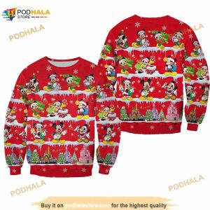 Mickey Mouse Pattern Xmas Red 2023 Christmas Disney Cartoon Sweaters
