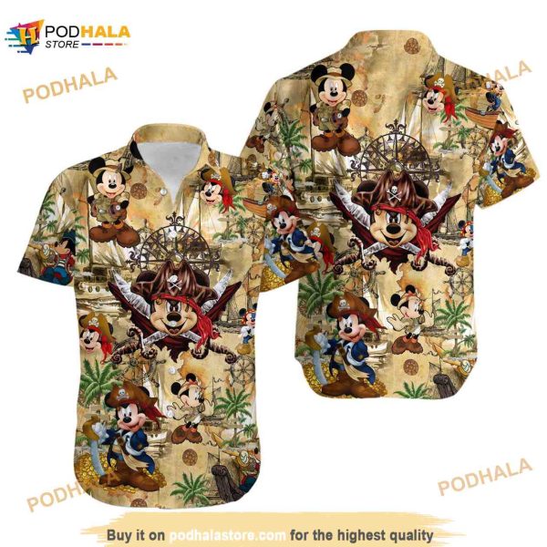 Mickey Mouse Pirate Hawaiian Shirt, Treasure Map Hawaiian Shirt