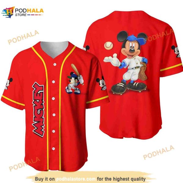Mickey Mouse Playing Baseball All Over Print 3D Baseball Jersey