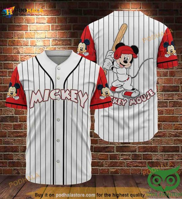 Mickey Mouse Red And White 3D Baseball Jersey Shirt