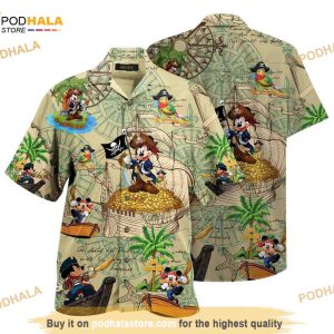 Mickey's Treasure Hunting Hawaiian Shirt , Mickey Mouse Beach Shirt