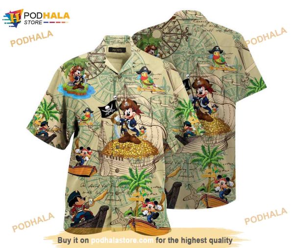 Mickey’s Treasure Hunting Hawaiian Shirt , Mickey Mouse Beach Shirt