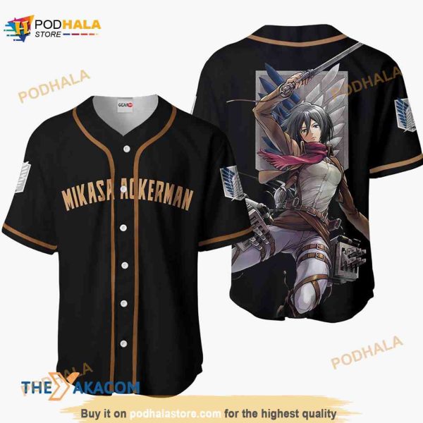 Mikasa Ackerman Attack On Titan Anime 3D Baseball Jersey Shirt