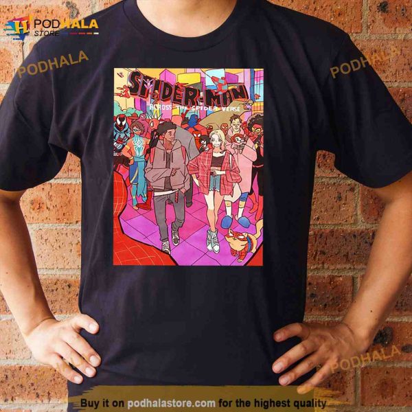 Miles Morales Gwen Stacy And Spider Cat Spider Man Across The Spider Verse Manga Style T Shirt