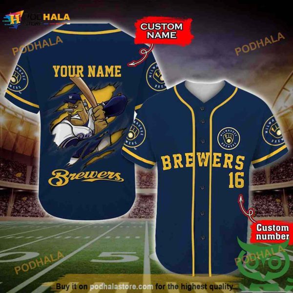 Milwaukee Brewers 3D Baseball Jersey Personalized Gift, Custom Name Number