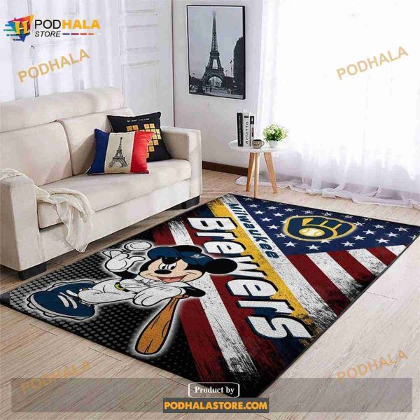 Milwaukee Brewers Mlb Team Logo Mickey Us Gift Home Decor Rectangle Area Rug