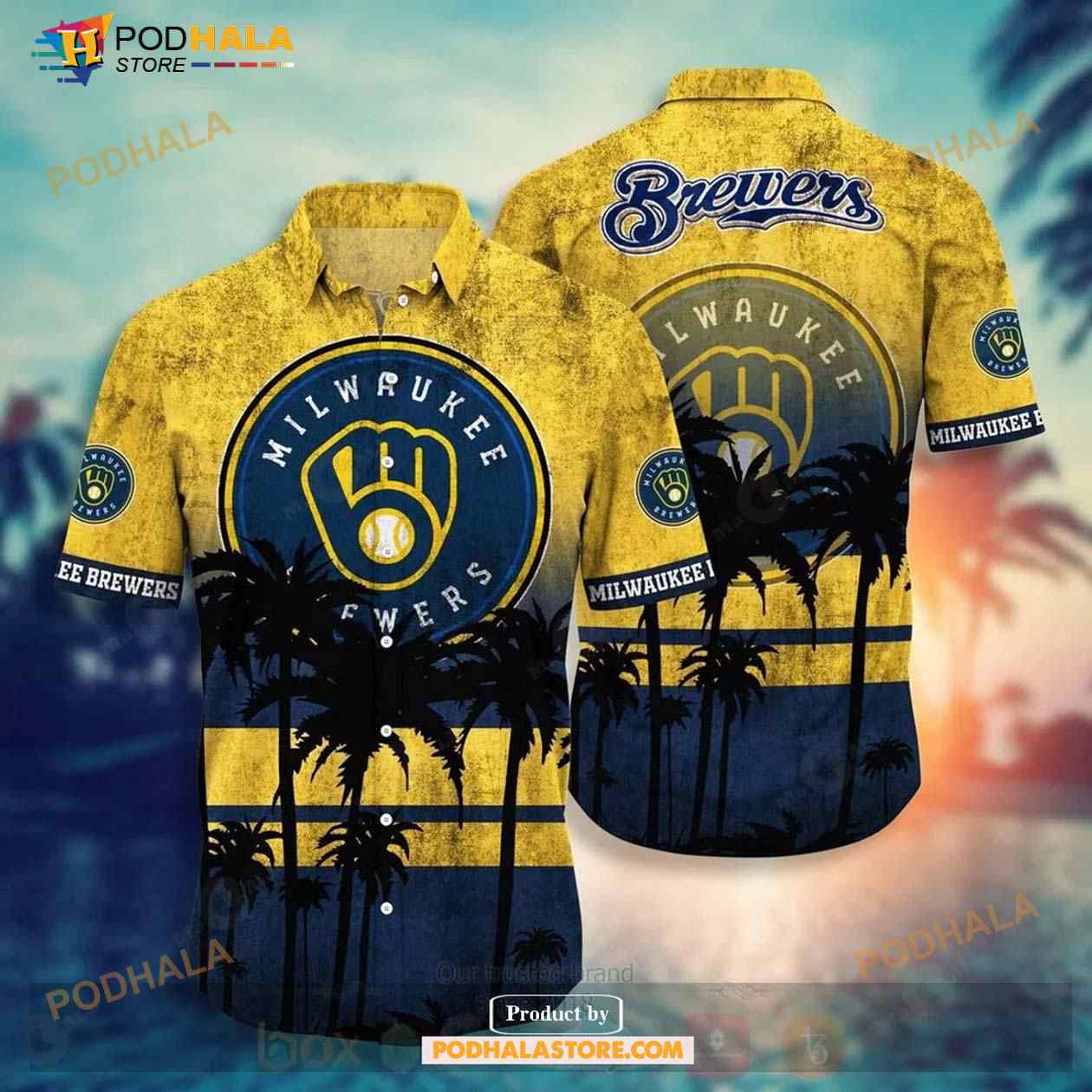 Milwaukee Brewers Symbol Palm Trees Funny Hawaiian Shirt - Bring Your  Ideas, Thoughts And Imaginations Into Reality Today