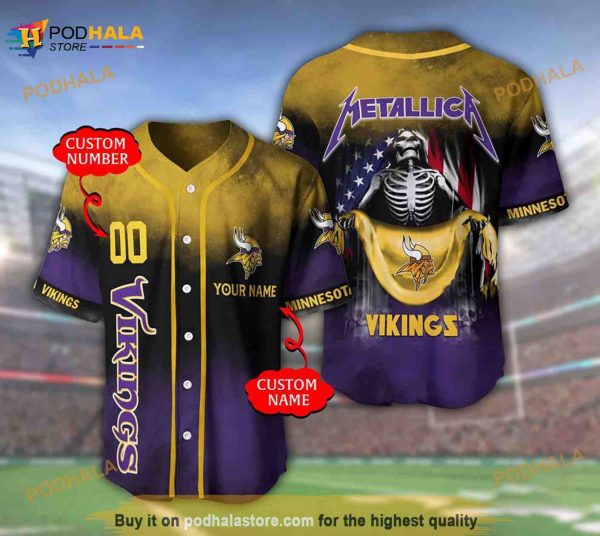 Minnesota Vikings 3d Personalized Gift, Custom Name Number Metallica 3D Baseball Jersey
