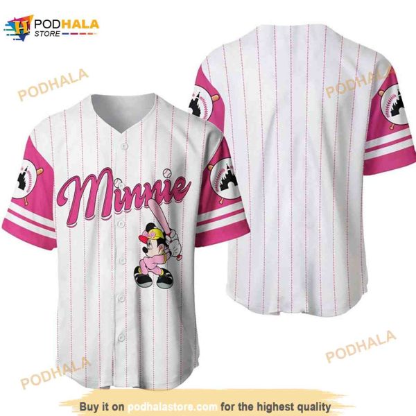 Minnie Mouse All Over Print Pinstripe 3D Baseball Jersey
