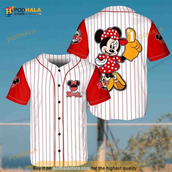 Minnie Mouse Disney Cartoon Pinstripe 3D Baseball Jersey