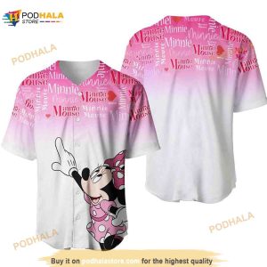 Minnie Mouse Quotes Pattern 3D Baseball Jersey - Ombre Pink White