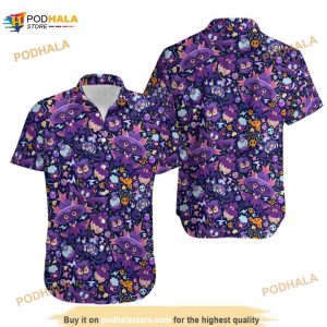 Mismagius Ghost Pkm Funny Hawaiian Shirt, Button Up Shirt, Anime Hawaiian, Cartoon Funny Hawaiian Shirt