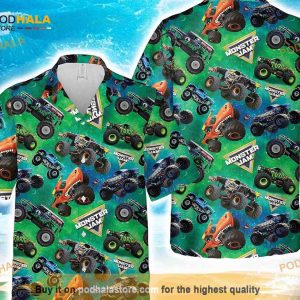 Monster Truck Funny Hawaiian Shirt Summer Button Up, Monster Jam Summer Shirt