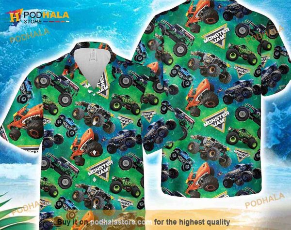 Monster Truck Funny Hawaiian Shirt Summer Button Up, Monster Jam Summer Shirt