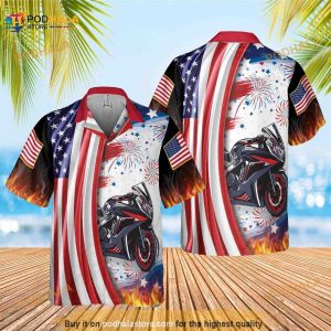 Motobike Usa Flag Funny Hawaiian Shirt, Motocross Lover Hawaii Shirt