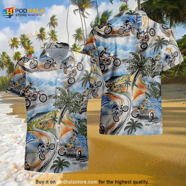 Motocross Funny Hawaiian Shirt, Motocross Lover Hawaii Beach Retro