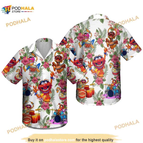 Muppet Playing Drum Tropical Flower Funny Disney Hawaiian Shirt