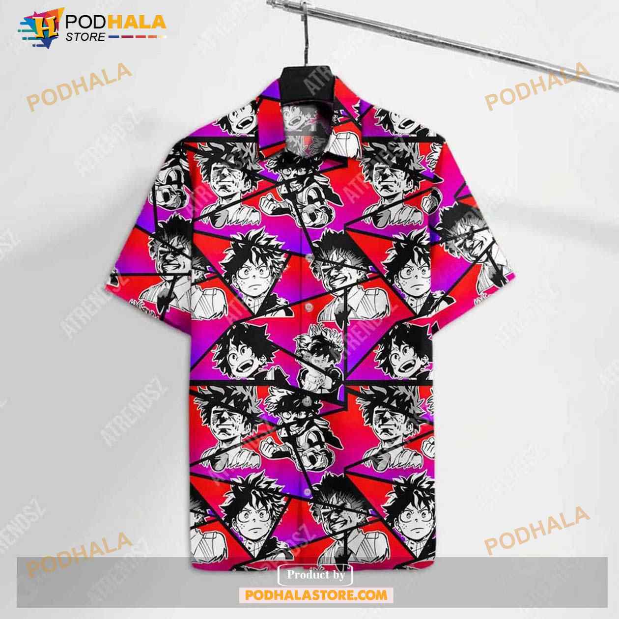 My Hero Academia Midoriya Izuku Faces Pink Red Funny Hawaiian Shirt My Hero Academia Midoriya Izuku Faces Pink Red Funny Hawaiian Shirt