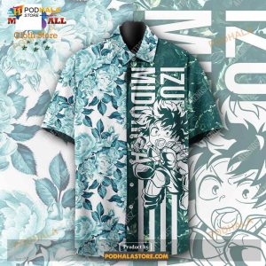 My Hero Academia Midoriya Izuku Floral Blue Green Funny Hawaiian Shirt 2