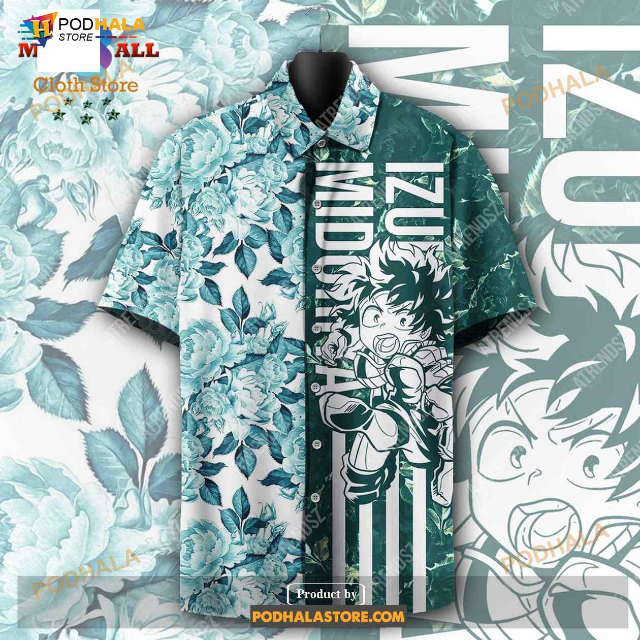 My Hero Academia Midoriya Izuku Floral Blue Green Funny Hawaiian Shirt My Hero Academia Midoriya Izuku Floral Blue Green Funny Hawaiian Shirt