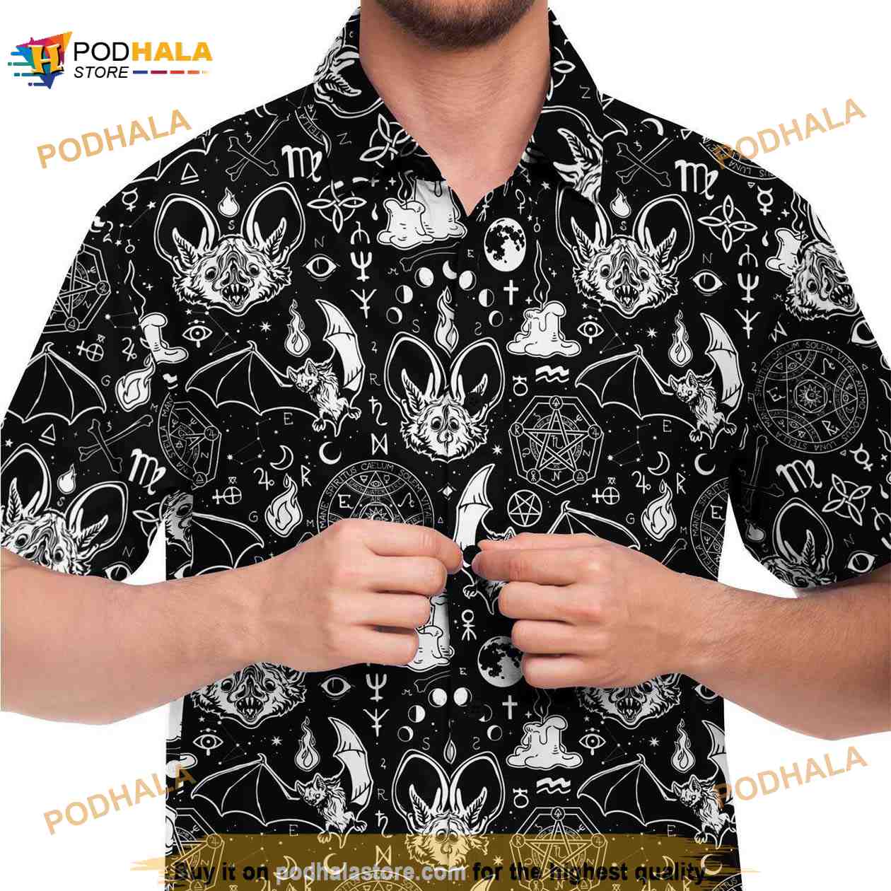 Mystic Bats 3D Hawaiian Shirt, Goth Button Down Shirt, Dark Magic Clothing Mystic Bats 3D Hawaiian Shirt, Goth Button Down Shirt, Dark Magic Clothing