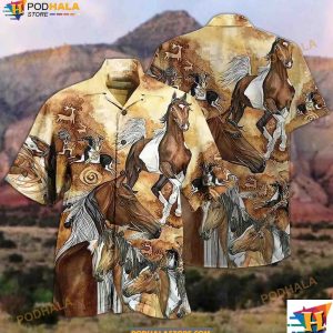 Native Horses Run Away Vintage Hawaiian Shirt, Gifts For Horse Lovers