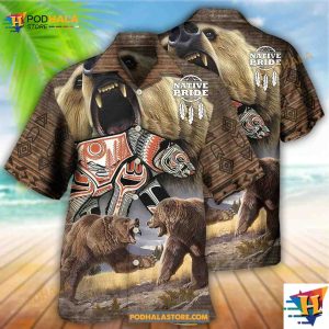 Native Style Love Peace Bear Hawaiian Shirt, Gift Ideas For Bear Lovers