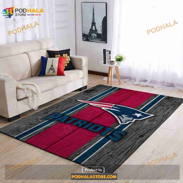 New England Patriots NFL Team Logo Wooden Style Nice Gift Home Decor Rectangle Area Rug