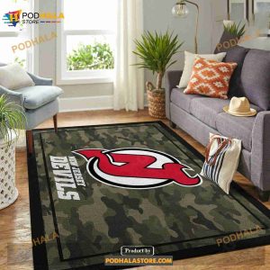 New Jersey Devils Nhl Team Logo Camo Home Decor Gift Rectangle Area Rug