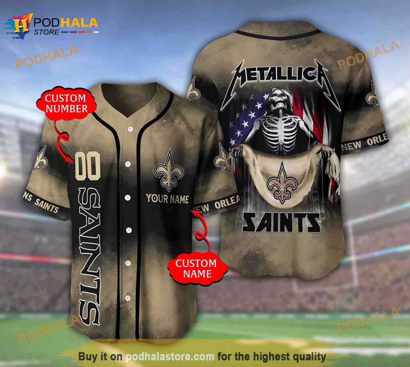 New Orleans Saints Custom Name Number Metallica 3D Baseball Jersey