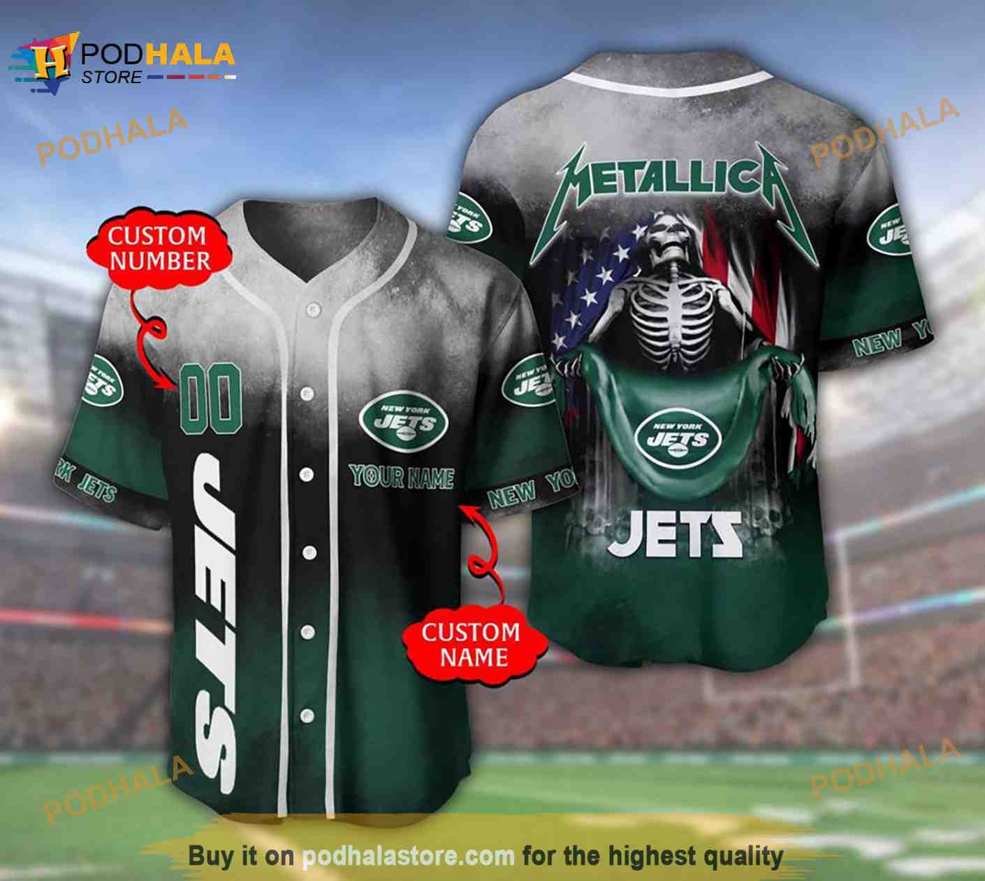 New York Jets Personalized Name Number Metallica 3D Baseball Jersey - Bring  Your Ideas, Thoughts And Imaginations Into Reality Today