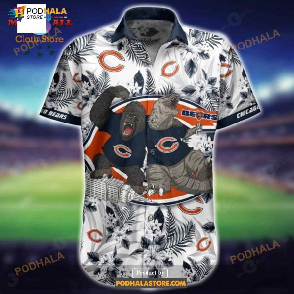 NFL Chicago Bears Funny 3D NFL Hawaiian Shirt Kingkong Godzilla