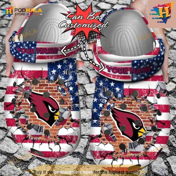 NFL Crocs Arizona Cardinals American Flag Breaking Wall Crocs Clog Shoes