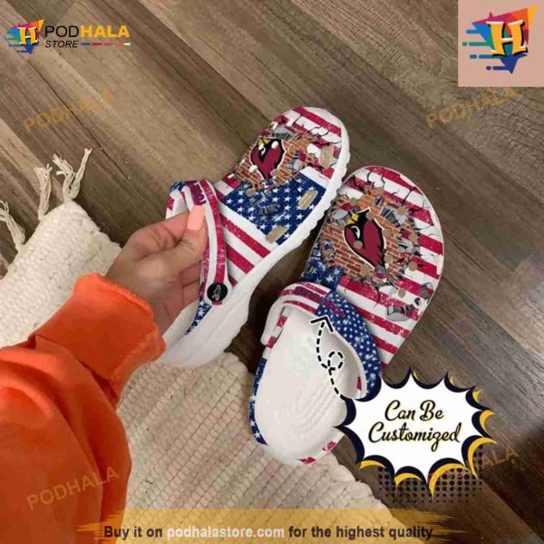 NFL Crocs Arizona Cardinals American Flag Breaking Wall Crocs Clog Shoes