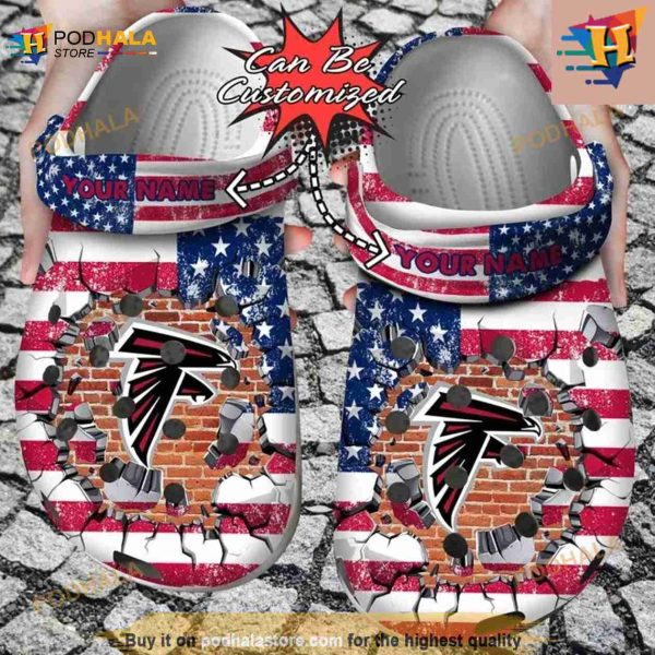 NFL Crocs Atlanta Falcons American Flag Breaking Wall Crocs Clog Shoes