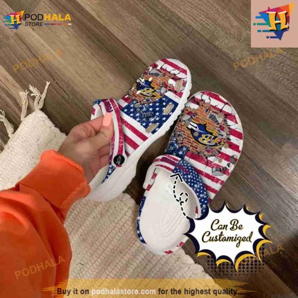 NFL Crocs Baltimore Ravens American Flag Breaking Wall Crocs Clog Shoes