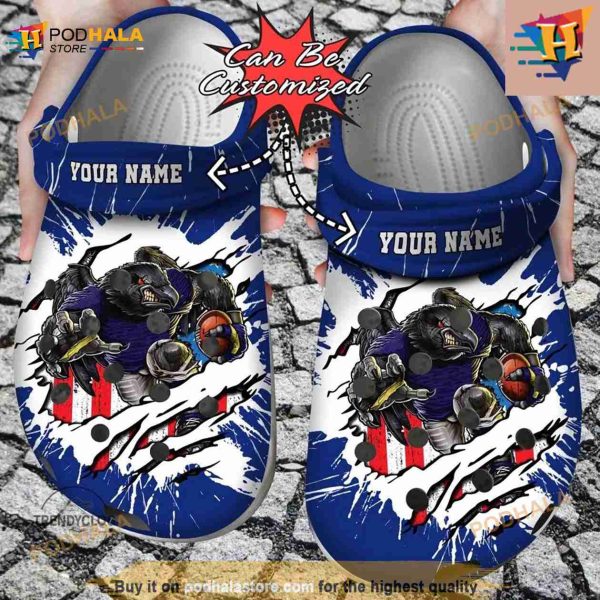 NFL Crocs Baltimore Ravens Mascot Ripped Flag Crocs Clog Shoes