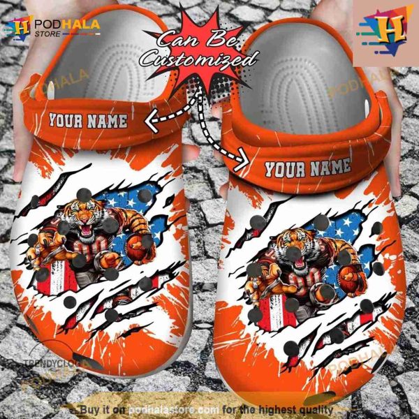 NFL Crocs Cincinnati Bengals Mascot Ripped Flag Crocs Clog Shoes Comfortable For Women Men