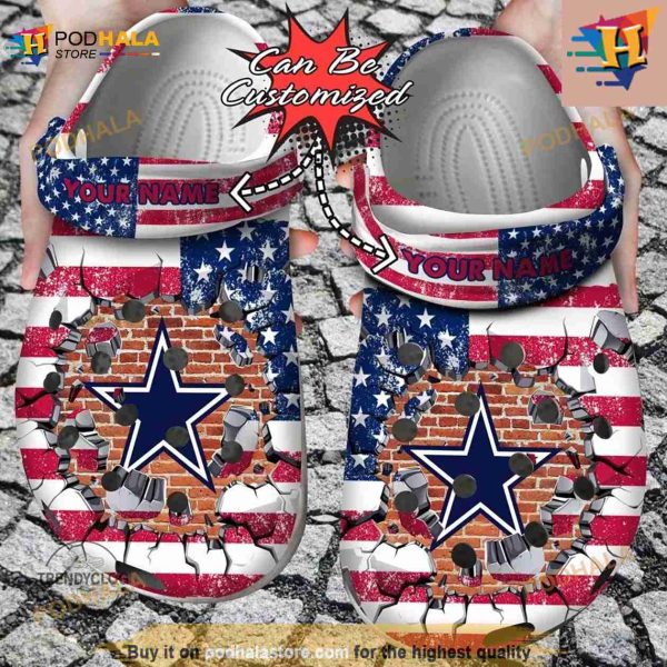 NFL Crocs Dallas Cowboys American Flag Breaking Wall Crocs Clog Shoes