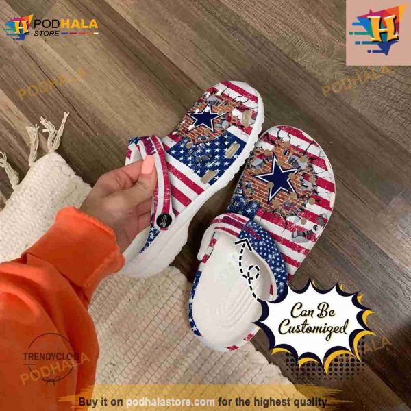 NFL Crocs Dallas Cowboys American Flag Breaking Wall Crocs Clog Shoes