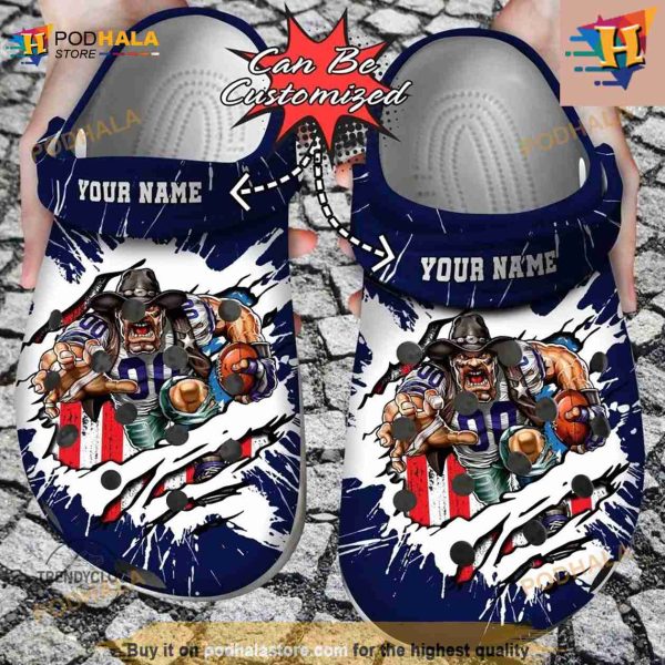 NFL Crocs Dallas Cowboys Mascot Ripped Flag Crocs Clog Shoes