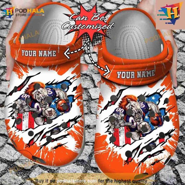 NFL Crocs Denver Broncos Mascot Ripped Flag Crocs Clog Shoes