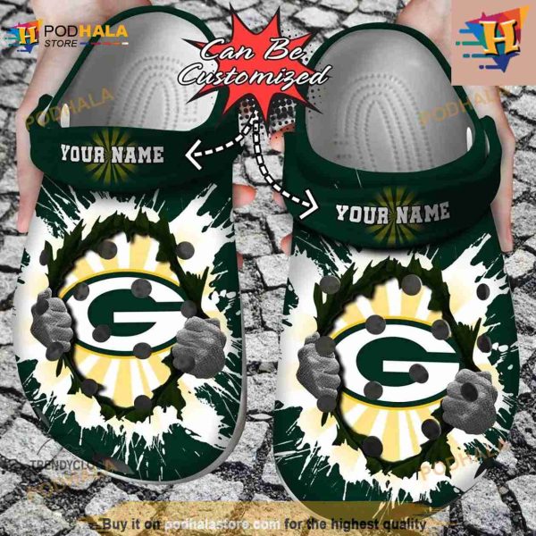 NFL Crocs Green Bay Packers Hands Ripping Light Crocs Clog Shoes
