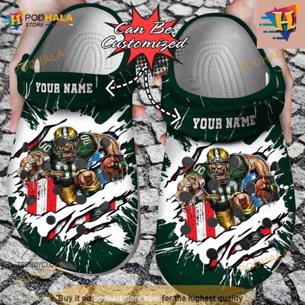 NFL Crocs Green Bay Packers Mascot Ripped Flag Crocs Clog Shoes