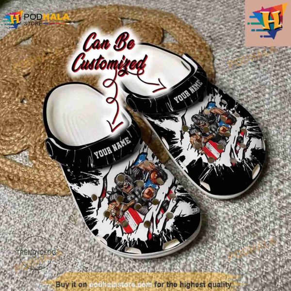 NFL Crocs Las Vegas Raiders Mascot Ripped Flag Crocs Clog Shoes